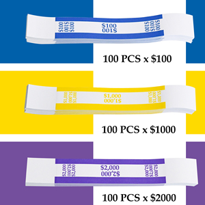 Correas de Papel para Efectivo Codificadas por Colores, Impermeables, de 29x192mm, Colores Surtidos, para Paquetes de $100/$1000/$2000, para Bancos y Agrupación de Efectivo - Product Image 3