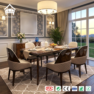 Solución de Muebles de Lujo a Medida, Juego de Mesa de Comedor con Chapa de Madera Elegante y Sillas de Cuero Acolchado para Villa o Penthouse - Product Image 2