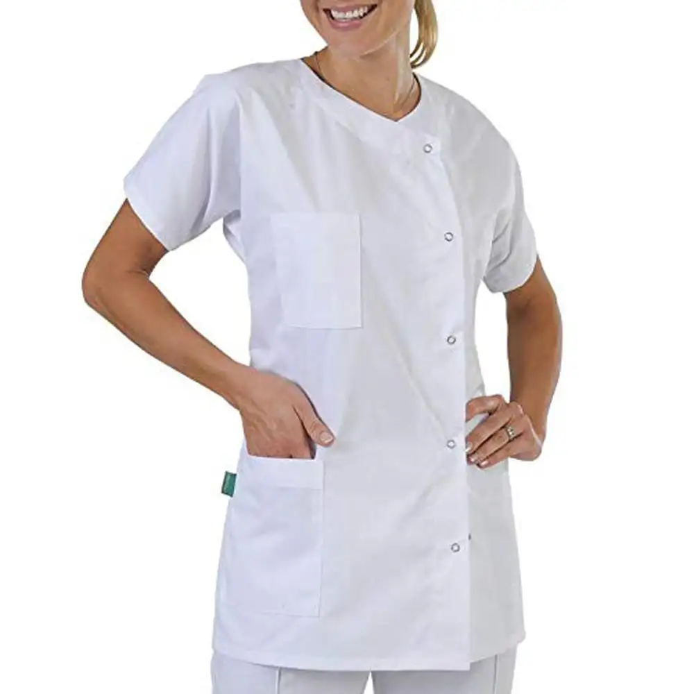 Bata de laboratorio personalizada 100% poliéster, médico y enfermera uniforme de, blusa y pantalones, Color puro, uniforme de médico de Hospital