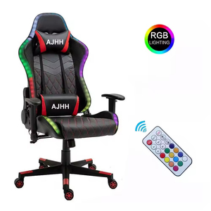 Chaise de jeu RGB avec haut-parleurs, cuir PU, dossier haut, accoudoirs 3D, pivotant à 360°, ergonomique pour configuration de salle d'e-sport LED, chaise de jeu 5934 - Product Image 1