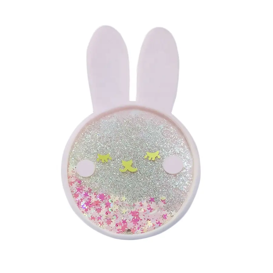 Tatakan Gelas Bentuk Kelinci Hadiah Kustom Coaster Akrilik Glitter Cair Bening untuk Minum