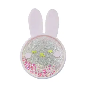 Custom gift rabbit shape cup mat clear liquid glitter acrylic coasters for drink