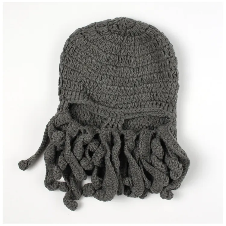 AAA707 Funny Spoof Gifts Handmade Tentacle Octopus Hat Knitted Squid Long Beard Cap Warm Windproof Winter hats for men women