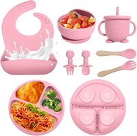Ensemble pour manger pour bébés cuillère pour tout-petits bavoir pour enfants dîner sans BPA plaque à ventouse en silicone écologique bol tasse à boire lave-vaisselle