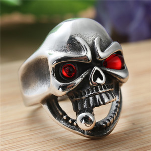 Skeleton <b>Skull</b> <b>Ring</b> Silver Red Eyes Men's Punk Jewelry Gift Retro Style - Product Image 1