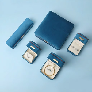 Wholesale Supplier Customized Logo Luxury Jewelry Box Velvet <b>Rings</b> and Necklaces Box <b>Plain</b> Pattern Square Velvet Jewelry Box - Product Image 5