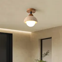 Plafonnier LED en pierre jaune Wabi Sabi, luminaire décoratif en bois de style européen pour hôtel, restaurant, balcon, hall, couloir, salon