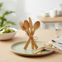 Ensemble de couverts jetables biodégradables en bambou : baguettes, cuillères, couteaux et fourchettes pour plats à emporter