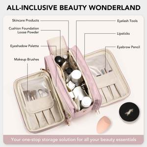 Travel Makeup Bag Large Capacity Cosmetic Organizer Opening Waterproof <b>Storage</b> <b>Toiletry</b> Bags Vertical Free-Standing Brush Holder - Product Image 2