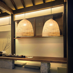 Rotin Art Lustre Restaurant Hôtel Lobby Hôtel Bambou Rotin Shell En Forme De Pendentif Lumière - Product Image 4