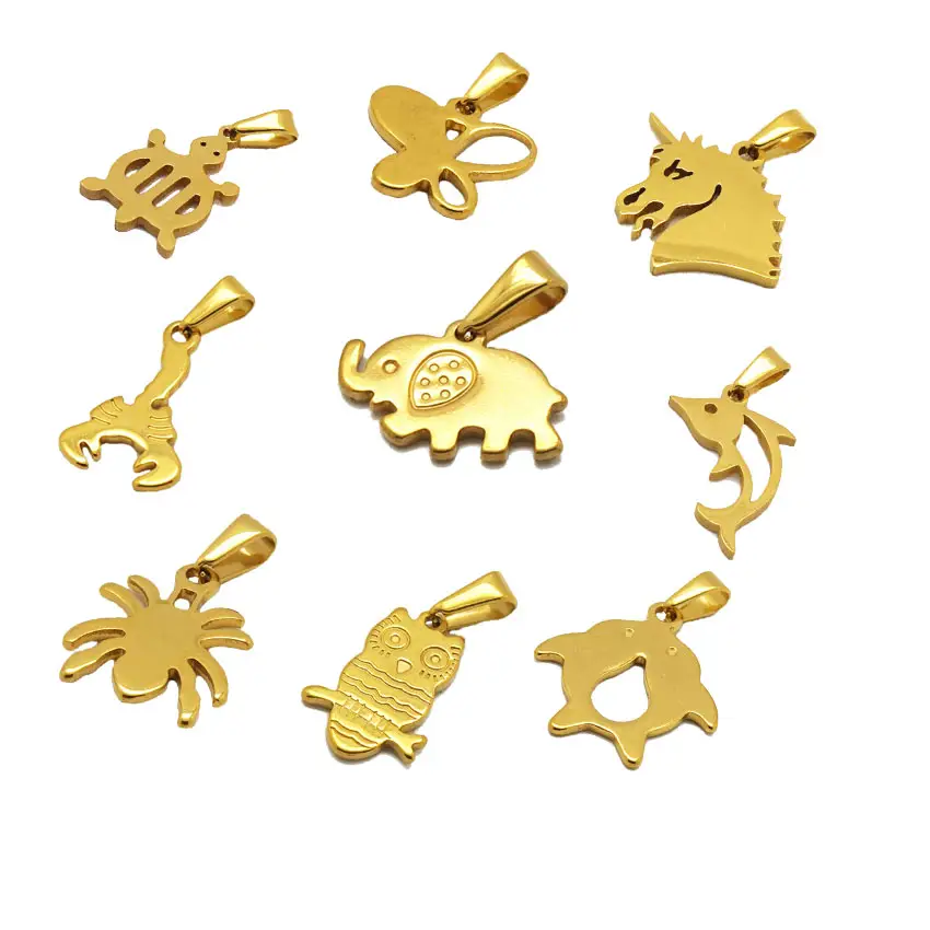 Gouden Dolfijn Dier Sieraden Rvs Vlakte Spiegel Olifant Uil Charms Kleine Eenhoorn Schildpad Hanger Ketting Voor Mannen Vrouwen