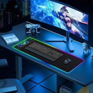 Grand tapis de souris LED blanc sans fil imprimé personnalisé tapis de bureau d'ordinateur pour cadeaux tissu Oem tapis de souris de jeu antidérapant - Product Image 2