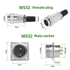 Conector de Aviación Serie WS32, Receptáculo Macho, Enchufe Hembra, Brida Cuadrada, 4/6/8/10/11/12/13/14/19 Pines, Eléctrico Industrial - Product Image 3