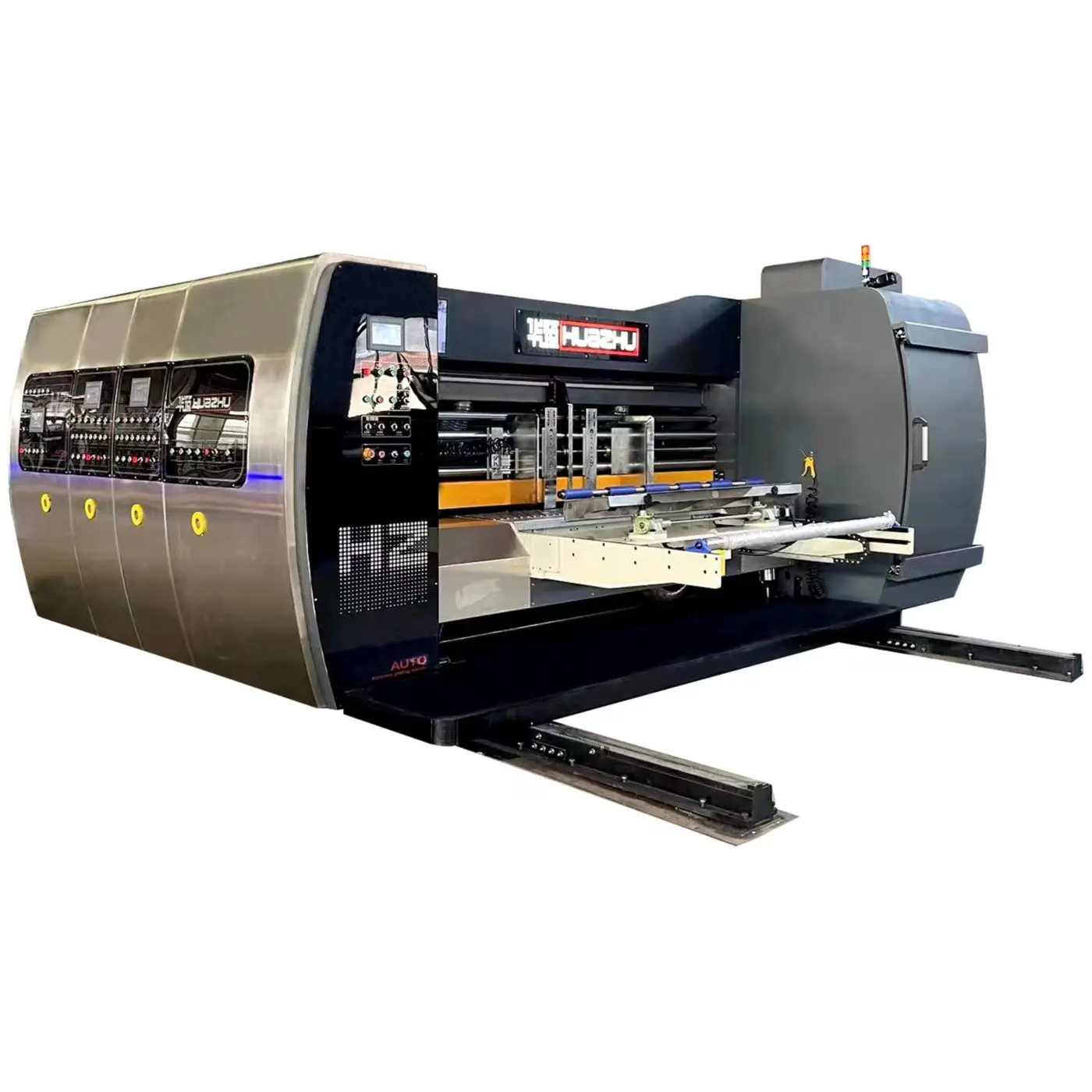 फ्लेक्सो प्रिंटिंग मशीन 4 कलर आरएस4 स्लॉटर मशीन लीड एज फीडर प्रिंटर