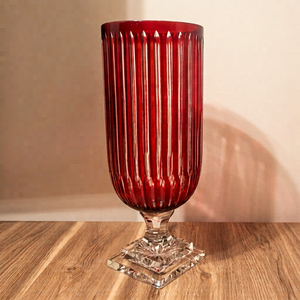 Red Crystal <b>Vase</b> Art Deco Design Tabletop Decor <b>Unique</b> Geometric Pattern - Product Image 1