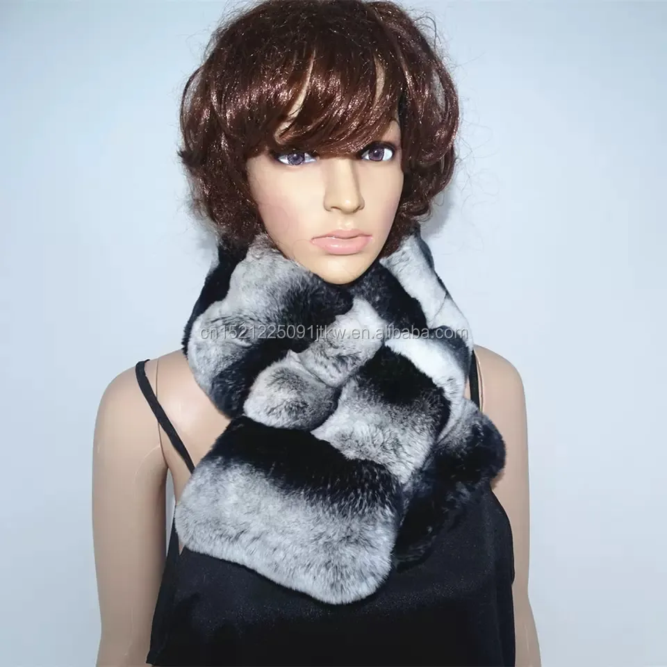 Wholesale fashion Rex chinchilla fur scarf fashion fur scarf