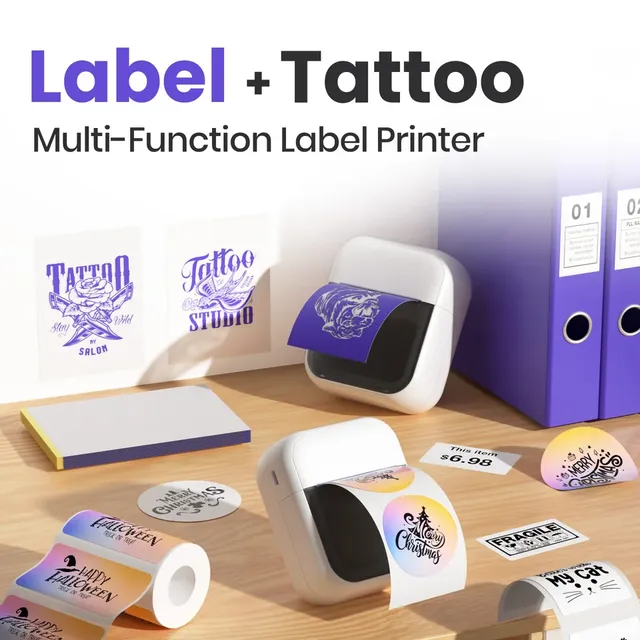 C50 Mini Wireless Battery-Powered Tattoo Label Printer Thermal Inkless 20ppm Printing Machine for Phone/PC DIY/Tattoo