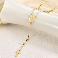Mode En Acier Inoxydable Catholique Chapelet Collier Plaqué Or Perle Jésus Crucifix Croix Vierge Marie Christian Bijoux pour Femmes
