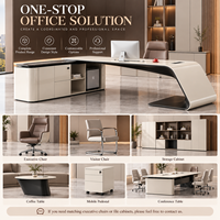 Bureau de direction moderne de luxe en forme de L, noir et blanc, avec design incurvé pour le bureau du PDG ou du directeur, mobilier de bureau