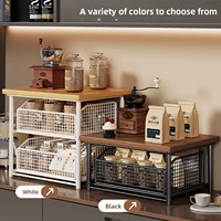 Nouvelle étagère double pour machine à café, multi-niveaux, coulissante, rehausseur de rangement, support de tasses pour comptoir, multifonctionnelle