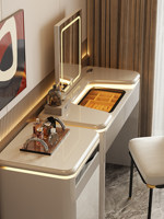 Table de toilette en bois massif de style italien, luxe léger et haut de gamme, avec commode intégrée et miroir éclairé pour chambre à coucher