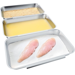 Juego de 3 Bandejas de Acero Inoxidable Cuadradas Encajables para Hornear, para Cocinar, Empanizar, Marinar y Preparar Alimentos - Product Image 1