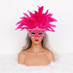 ハンドメイド ベネチアン スタイル フェザー マスク カラフル フェイスカバー 大人用 男女兼用 パーティー コスチューム 小道具 - Product Image 1