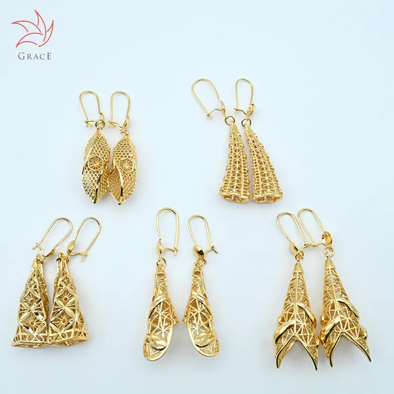 2024 latest design ladies gold plated brass dangle earring pendant custom fashion jewelry necklaces for women