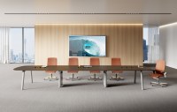 Mesa de Conferencia Moderna para Oficina con Gestión de Cables, Mesa Larga para Sala de Reuniones, Superficie E0 MFC, Patas Metálicas para Sala de Juntas