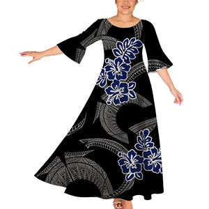 Wholesale Best Seller Polynesian Elei <strong>Tribal</strong> Design Custom <strong>Dance</strong> Party Fashion Trendy Casual Woman Flared Long Sleeves <strong>Dress</strong> - Product Image 4