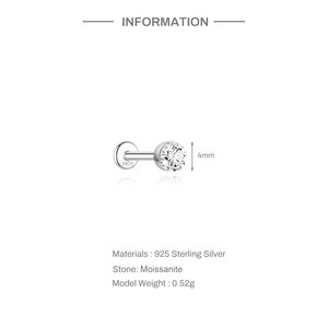 Boucles d'oreilles clous en argent sterling S925 avec moissanite, dos plat, filetage à vis, sertissage clos classique, certificat de bijoux inclus - Product Image 5