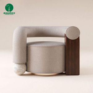 Moontree Mobilier de salon <span class=keywords><strong>design</strong></span> de luxe <span class=keywords><strong>Chaise</strong></span> d'appoint en <span class=keywords><strong>bois</strong></span> <span class=keywords><strong>et</strong></span> tissu avec base en marbre <span class=keywords><strong>Chaise</strong></span> de loisirs Lounge - Product Image 2