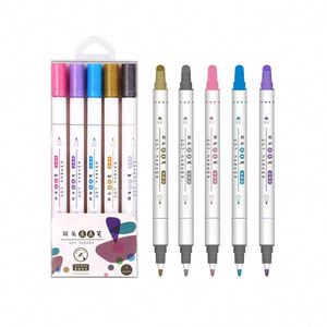 Ensemble de 5 stylos marqueurs à double pointe ronds et lavables pour enfants, pour le graffiti, la peinture, le dessin et l'écriture - Product Image 1