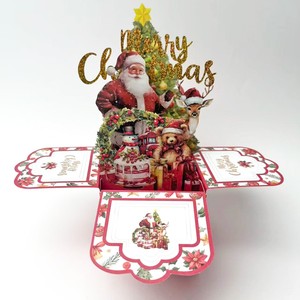 Carte de vœux de Noël 3D pop-up en gros, faite à la main, avec motifs Père Noël, sapin de Noël, ours et renne, carte cadeau de Noël - Product Image 4