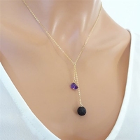 Collier diffuseur de parfum en améthyste brute de lave délicate, pierre de naissance, pendentif aromathérapie, bijoux pour femmes, cadeaux