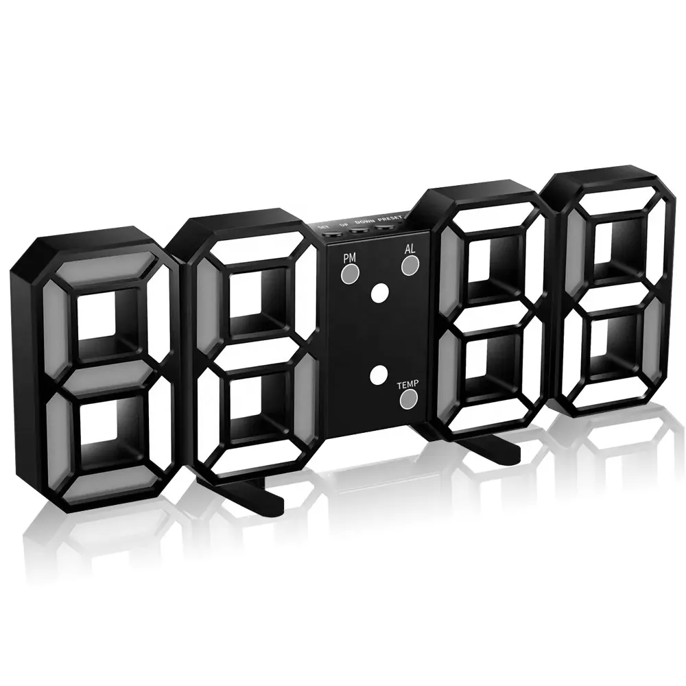3D Digital Alarm Clock for Bedroom Living Room and Office Electronic LED Number Time Wall Clock with Snooze Function Night Light