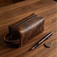 Trousse de Toilette en Cuir Crazy Horse pour Hommes, Organisateur de Voyage, Pochette Zippée en Forme de Boîte, Sac de Transport avec Poignée, Pochette de Voyage en Cuir