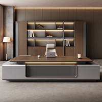 Bureau de direction en bois, mobilier de bureau modulaire, bureau de direction au design moderne, plateau de table en bois de noyer gris, ensemble bureau et chaise de bureau