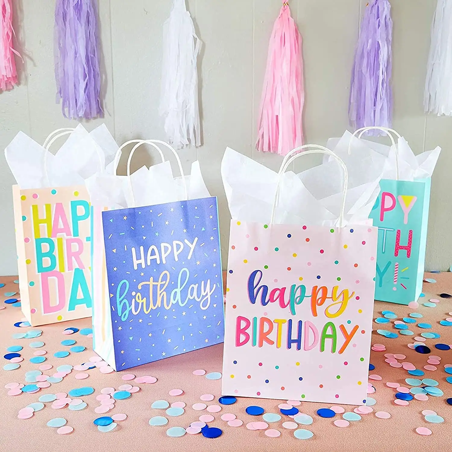 Hot Sale Reusable Custom Printed goodie favor bag Colorful Children Birthday Gift Party Packs Kraft Paper Bags Birthday