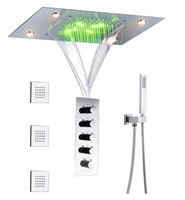 Système de douche thermostatique chromé en laiton avec pommeau de douche cascade LED 14x20 pouces, barre de douche coulissante pour spa et salle de bain