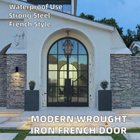 Porte extérieure commerciale Longbon en fer forgé et verre, style français cintrée, avec fonction étanche et ouverture manuelle