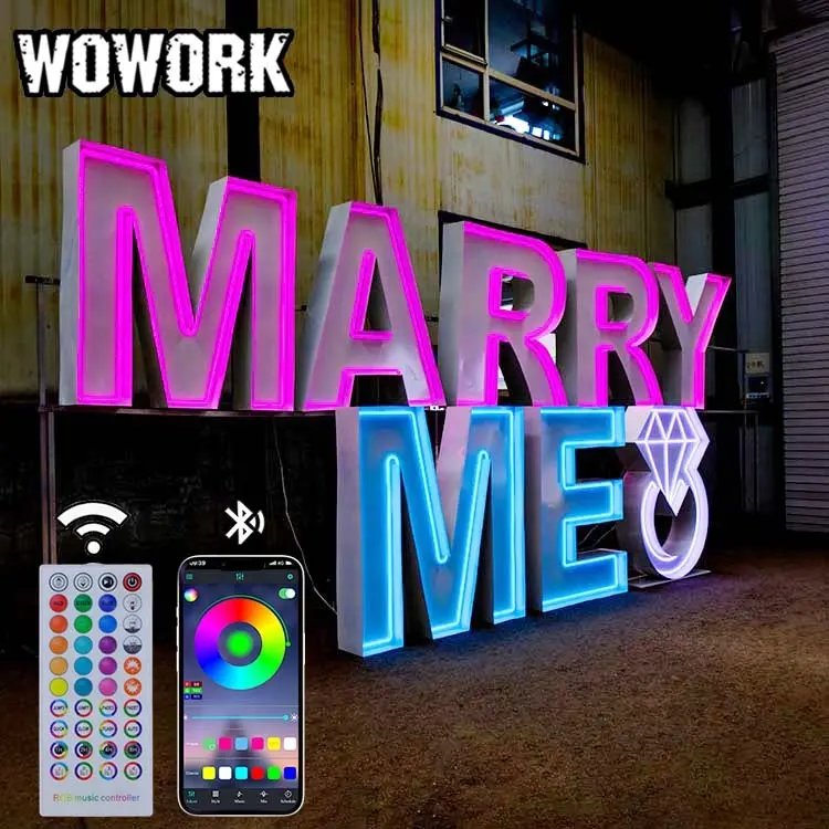 WOWORK 2023 LED neon marquise grande 4ft 5ft carta luz sinal casamento decoração suprimentos festa de aniversário eventos cenários