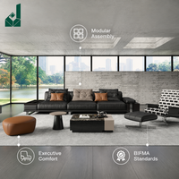 Ensemble de canapés de bureau exécutif en cuir noir minimaliste moderne, canapé modulaire italien de luxe pour salle de réception de PDG