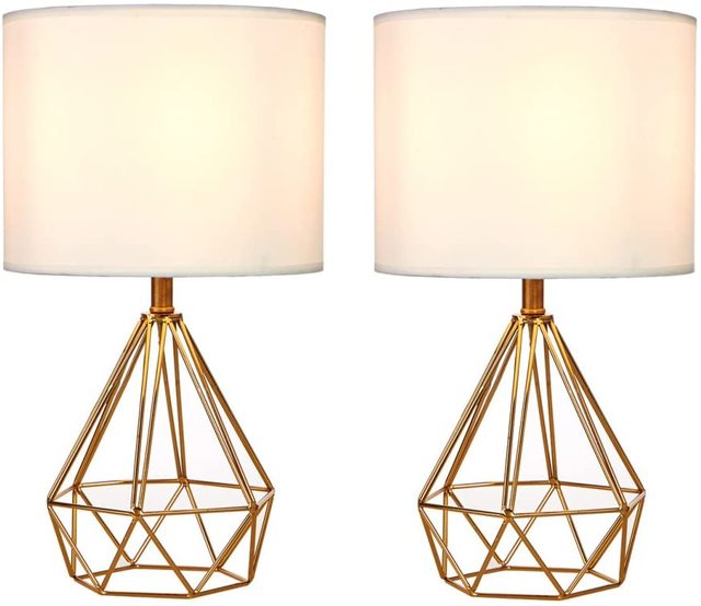 Modern Style Decorative Golden Metal Base Living Room Bedroom Bedside Table Lamp,Table Lamps with White Fabric Lampshade