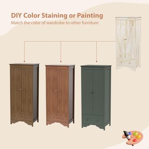 Tủ quần áo gỗ rắn, tủ quần áo gỗ chưa hoàn thành tủ quần áo với cửa ra vào và ngăn kéo, tủ quần áo gỗ thật để treo quần áo - Product Image 5