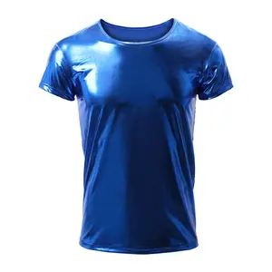 Maglietta da uomo in seta di ghiaccio con stampa a lamina all'ingrosso manica corta o-collo solido per piattaforma da ballo