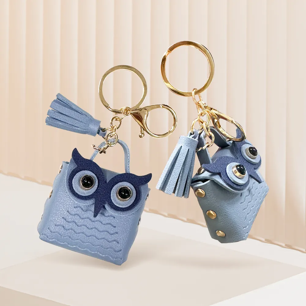 Novelty Exquisite Leather Owl mini coin purse Tassel Purse Leather Owl Bag Key Chain Ornaments PU leather Bag pendant Keychain