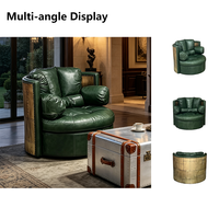 Fauteuil pivotant vintage de style mid-century, en cuir véritable, avec accoudoirs décorés de rivets en laiton, fauteuil de salon rond pour la détente