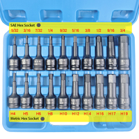 Jeu de douilles hexagonales métriques et SAE 1/2 pouce, 20 pièces, H4 à H19 et 5/32 à 3/4 pouce, 78 mm de long, acier Cr-Mo, phosphate noir