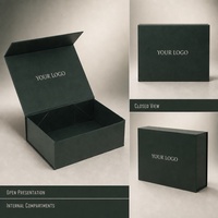 Boîte cadeau rigide personnalisée pour bijoux, cosmétiques, bougies, vert foncé, couvercle à charnière, insert compartimenté, emballage de vente au détail haut de gamme